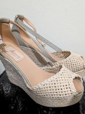 Women's Cream Woven Espadrille Wedge Sandals